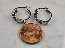 Load image into Gallery viewer, Womens Estate Sterling Silver Multi Stone Hoop Earrings 2.9g #E7462