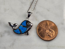 Load image into Gallery viewer, Womens Sterling Silver Blue Opal Fish Pendant Necklace 6.4g E7480