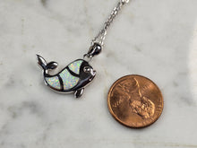Load image into Gallery viewer, Womens Sterling Silver Opal Fish Pendant Necklace 6.4g E7482