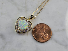 Load image into Gallery viewer, Womens Sterling Silver Gold Tone Opal Heart Pendant Necklace 5.8g E7487