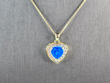 Load image into Gallery viewer, Womens Sterling Silver Gold Tone Blue Opal Heart Pendant Necklace 5.8g E7488
