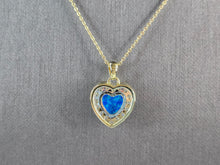 Load image into Gallery viewer, Womens Sterling Silver Gold Tone Blue Opal Heart Pendant Necklace 5.8g E7488