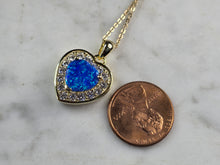 Load image into Gallery viewer, Womens Sterling Silver Gold Tone Blue Opal Heart Pendant Necklace 5.8g E7488