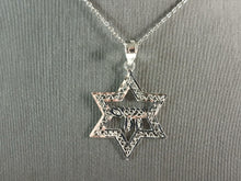 Load image into Gallery viewer, Sterling Silver Jewish Judaica Star of David Chai Pendant Necklace, 2.6g E7499