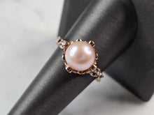 Load image into Gallery viewer, Womens Vintage Estate Sterling Silver Rose Gold Tone Faux Pearl Ring 4.5g E7504
