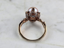 Load image into Gallery viewer, Womens Vintage Estate Sterling Silver Rose Gold Tone Faux Pearl Ring 4.5g E7504