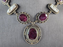 Load image into Gallery viewer, Womens Estate Sterling Silver Natural Ruby Pearl Pendant Necklace 50.2g E7509