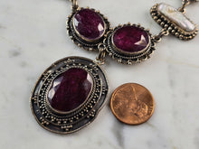 Load image into Gallery viewer, Womens Estate Sterling Silver Natural Ruby Pearl Pendant Necklace 50.2g E7509