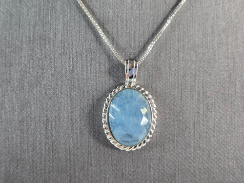 Womens Estate Sterling Silver Natural Aquamarine Pendant Necklace 7.2g E7519
