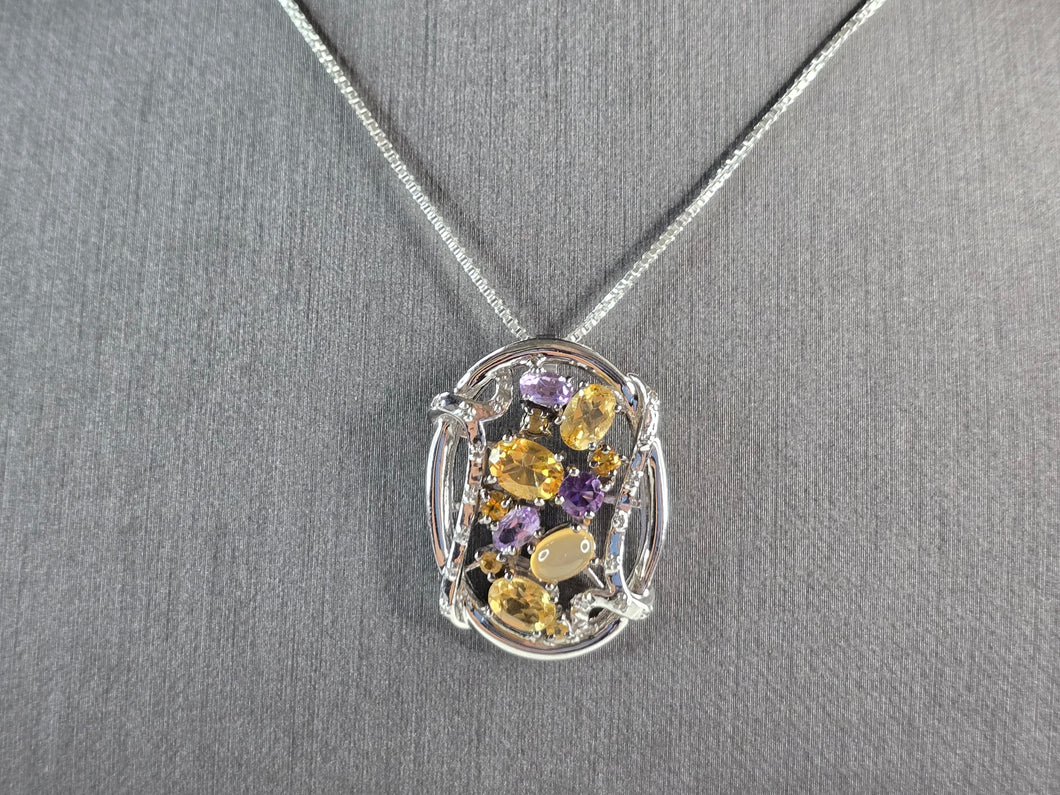 Womens Estate Sterling Silver Modernist Pendant & Necklace 10.1g E7559