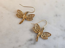 Load image into Gallery viewer, Pr Womens Vintage Estate 10K Multi Tone Gold Dragonfly Earrings, 1.3g E7560