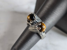 Load image into Gallery viewer, Womens Vintage Estate Sterling Silver Floral Tigers Eye Ring 6.6g E7612
