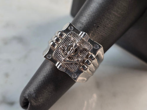 Mens Vintage Estate Sterling Silver Jesus Maritime Anchor Ring 15.5g E7630