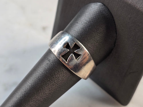 Mens Vintage Estate Sterling Silver Cross Ring 4.0g E7637