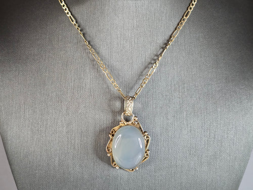 Womens Estate Sterling Silver Modernist Chalcedony Pendant Necklace 17.0g E7641