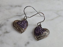 Load image into Gallery viewer, Womens Vintage Estate Sterling Silver Amethyst Heart Dangle Earrings, 3.9g E7651