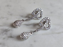 Load image into Gallery viewer, Womens Vintage Estate Sterling Silver CZ Dangle Heart Earrings 5.0g E7654