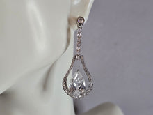 Load image into Gallery viewer, Womens Vintage Estate Sterling Silver CZ Dangle Earrings 9.3g E7655