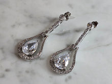 Load image into Gallery viewer, Womens Vintage Estate Sterling Silver CZ Dangle Earrings 9.3g E7655