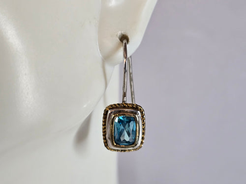 Womens Estate Sterling Silver Aqua Dangle Earrings 3.4g E7656