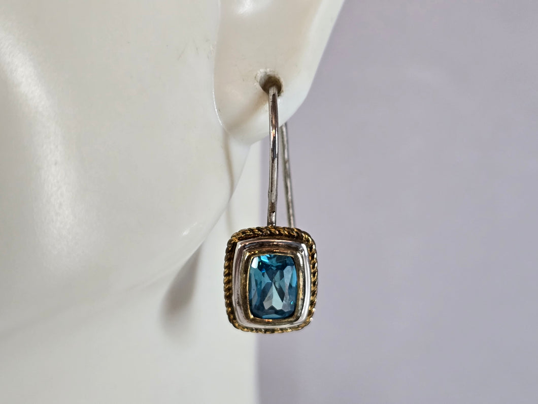 Womens Estate Sterling Silver Aqua Dangle Earrings 3.4g E7656