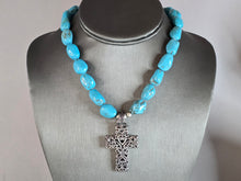Load image into Gallery viewer, Womens Estate Sterling Silver Cross Pendant Turquoise Necklace 75.0g E7674