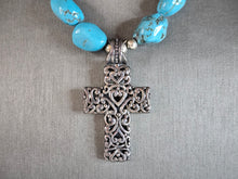 Load image into Gallery viewer, Womens Estate Sterling Silver Cross Pendant Turquoise Necklace 75.0g E7674
