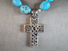 Load image into Gallery viewer, Womens Estate Sterling Silver Cross Pendant Turquoise Necklace 75.0g E7674