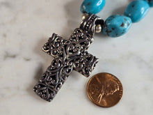 Load image into Gallery viewer, Womens Estate Sterling Silver Cross Pendant Turquoise Necklace 75.0g E7674