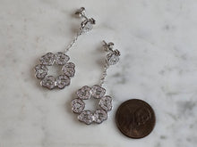 Load image into Gallery viewer, Womens Vintage Estate Sterling Silver CZ Dangle Heart Earrings 6.6g E7679