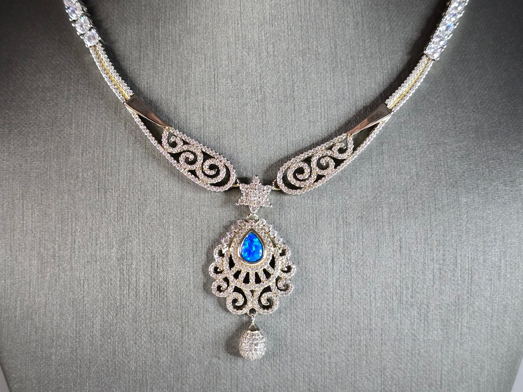 Womens Estate Sterling Silver Modernist Opal Necklace 26.7g E7694