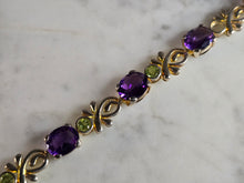 Load image into Gallery viewer, Womens Vintage Estate Sterling Silver Amethyst Peridot Bracelet 17.2g E7764