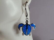 Load image into Gallery viewer, Womens Estate Sterling Silver Blue Opal Sea Turtle Earrings 7.2g E777