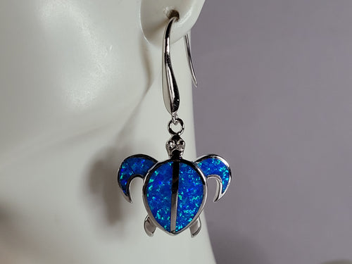 Womens Estate Sterling Silver Blue Opal Sea Turtle Earrings 7.2g E777