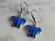 Load image into Gallery viewer, Womens Estate Sterling Silver Blue Opal Sea Turtle Earrings 7.2g E777