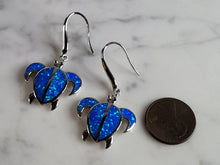 Load image into Gallery viewer, Womens Estate Sterling Silver Blue Opal Sea Turtle Earrings 7.2g E777