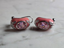 Load image into Gallery viewer, Womens Vintage Estate Sterling Silver Pink Enamel Earrings 11.4g E7795