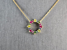 Load image into Gallery viewer, Womens Vintage Estate 14K Gold Multi Stone Pendant w/ Necklace 2.1g E7826