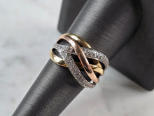 Load image into Gallery viewer, Womens Vintage Estate 10K Mixed Gold Diamond Criss Cross Ring, 4.2g E7833