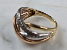 Load image into Gallery viewer, Womens Vintage Estate 10K Mixed Gold Diamond Criss Cross Ring, 4.2g E7833