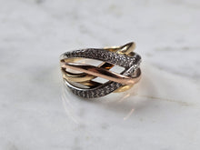 Load image into Gallery viewer, Womens Vintage Estate 10K Mixed Gold Diamond Criss Cross Ring, 4.2g E7833