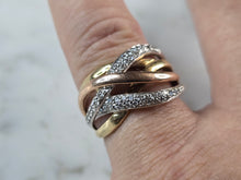 Load image into Gallery viewer, Womens Vintage Estate 10K Mixed Gold Diamond Criss Cross Ring, 4.2g E7833