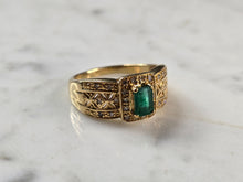 Load image into Gallery viewer, Womens Vintage Estate 10k Yellow Gold Emerald &amp; Diamond Ring 4.0g E7835