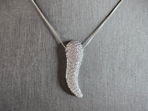 Womens Estate Sterling Silver Italian Horn CZ Pendant Necklace 7.0g E7855