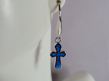 Load image into Gallery viewer, Womens Estate Sterling Silver Blue Opal Religious Cross Earrings 4.1g E785
