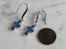 Load image into Gallery viewer, Womens Estate Sterling Silver Blue Opal Religious Cross Earrings 4.1g E785