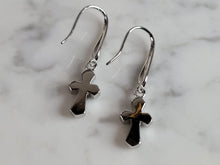 Load image into Gallery viewer, Womens Estate Sterling Silver Blue Opal Religious Cross Earrings 4.1g E785