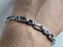 Load image into Gallery viewer, Womens Vintage Estate Sterling Silver Modernist Sapphire Bracelet 17.8g #E7863