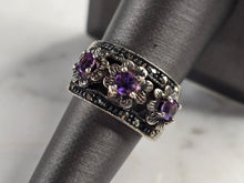 Load image into Gallery viewer, Womens Vintage Estate Sterling Silver Amethyst Flower Ring 8.5g E7870