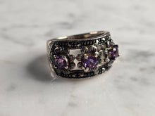 Load image into Gallery viewer, Womens Vintage Estate Sterling Silver Amethyst Flower Ring 8.5g E7870